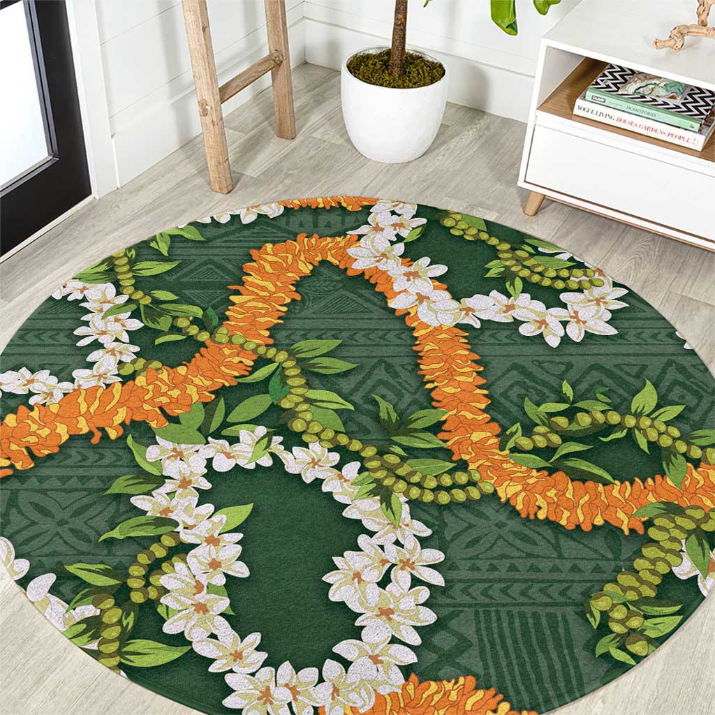 Aloha Festive Hawaii Round Carpet Mokihana - Maile and Ilima on Forest Green LT7 Forest Green - Polynesian Pride