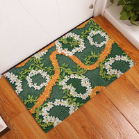 Aloha Festive Hawaii Rubber Doormat Mokihana - Maile and Ilima on Forest Green - Polynesian Pride