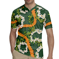 Aloha Festive Hawaii Rugby Jersey Mokihana - Maile and Ilima on Forest Green - Polynesian Pride