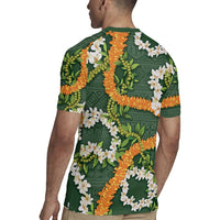 Aloha Festive Hawaii Rugby Jersey Mokihana - Maile and Ilima on Forest Green - Polynesian Pride