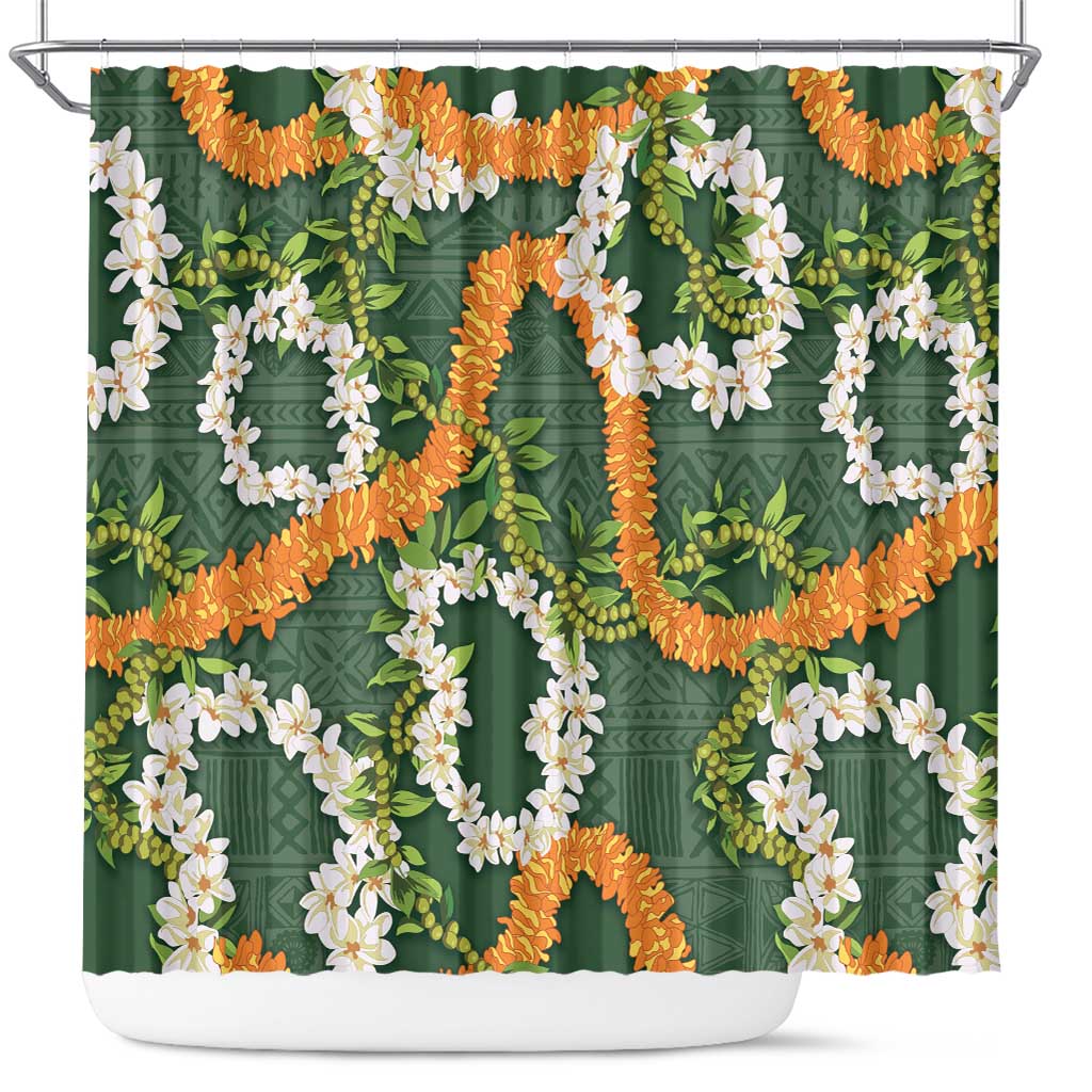 Aloha Festive Hawaii Shower Curtain Mokihana - Maile and Ilima on Forest Green LT7 Forest Green - Polynesian Pride