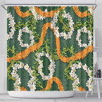 Aloha Festive Hawaii Shower Curtain Mokihana - Maile and Ilima on Forest Green LT7 - Polynesian Pride