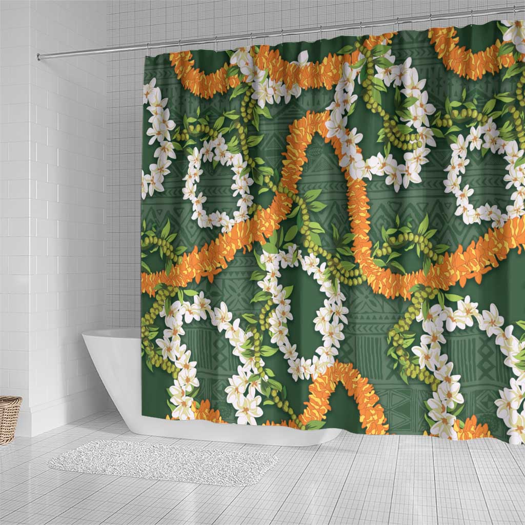 Aloha Festive Hawaii Shower Curtain Mokihana - Maile and Ilima on Forest Green LT7 - Polynesian Pride