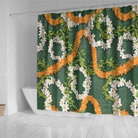 Aloha Festive Hawaii Shower Curtain Mokihana - Maile and Ilima on Forest Green LT7 - Polynesian Pride