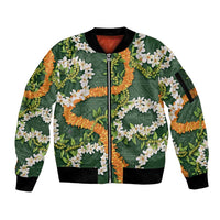 Aloha Festive Hawaii Sleeve Zip Bomber Jacket Mokihana - Maile and Ilima on Forest Green LT7 Unisex Forest Green - Polynesian Pride