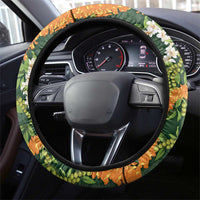 Aloha Festive Hawaii Steering Wheel Cover Mokihana - Maile and Ilima on Forest Green - Polynesian Pride