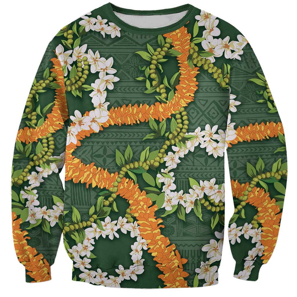 Aloha Festive Hawaii Sweatshirt Mokihana - Maile and Ilima on Forest Green LT7 Unisex Forest Green - Polynesian Pride