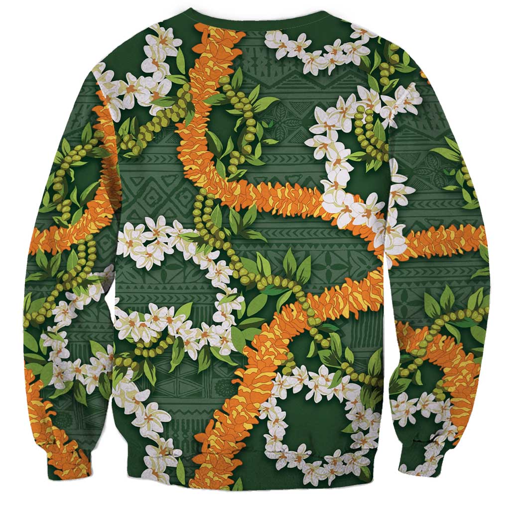 Aloha Festive Hawaii Sweatshirt Mokihana - Maile and Ilima on Forest Green - Polynesian Pride
