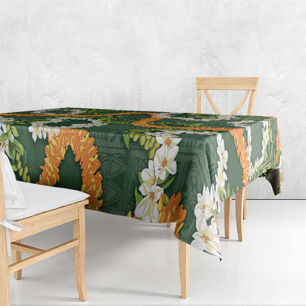 Aloha Festive Hawaii Tablecloth Mokihana - Maile and Ilima on Forest Green - Polynesian Pride