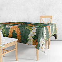 Aloha Festive Hawaii Tablecloth Mokihana - Maile and Ilima on Forest Green - Polynesian Pride