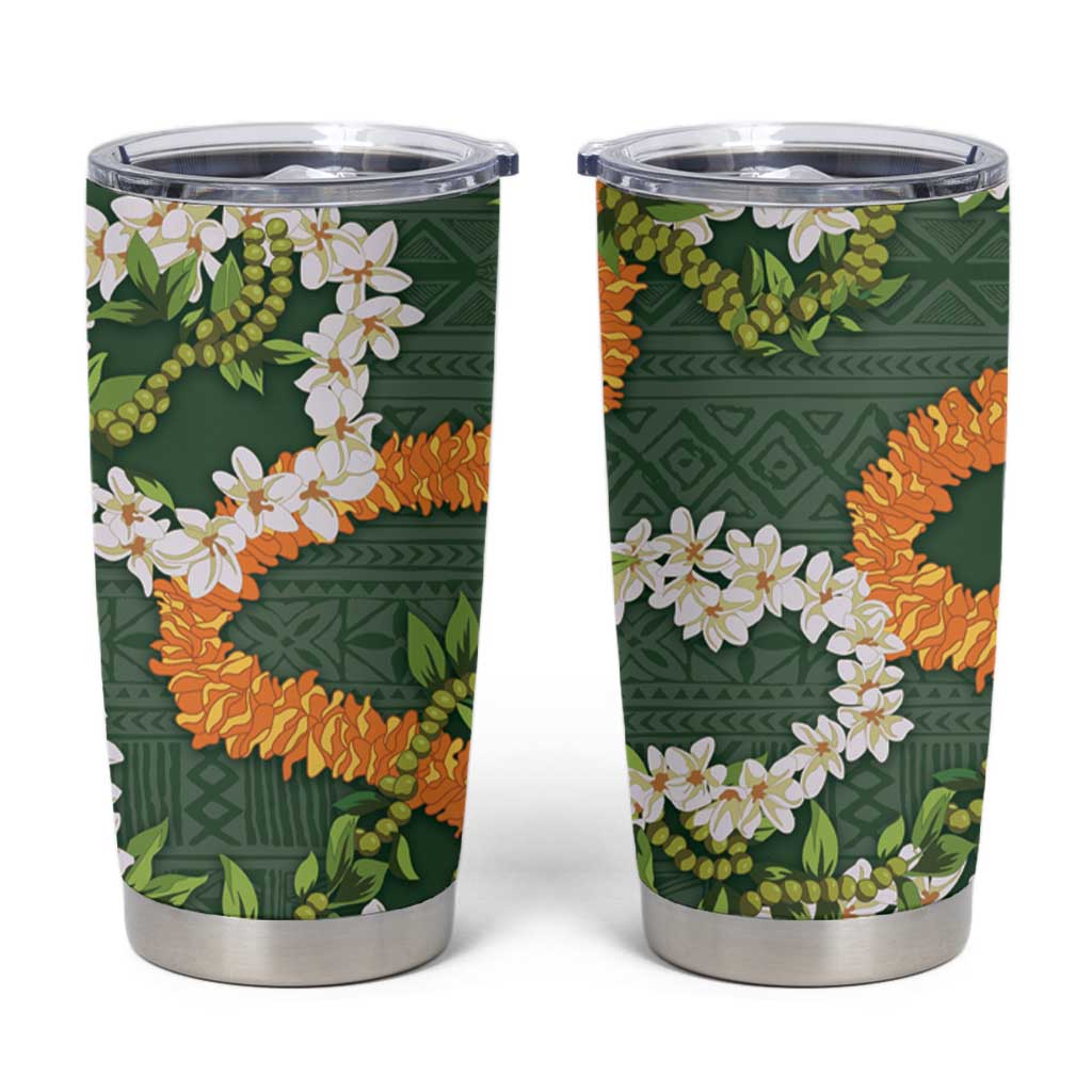 Aloha Festive Hawaii Tumbler Cup Mokihana - Maile and Ilima on Forest Green - Polynesian Pride