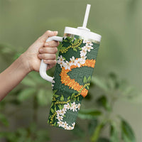 Aloha Festive Hawaii Tumbler With Handle Mokihana - Maile and Ilima on Forest Green - Polynesian Pride