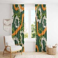Aloha Festive Hawaii Window Curtain Mokihana - Maile and Ilima on Forest Green - Polynesian Pride