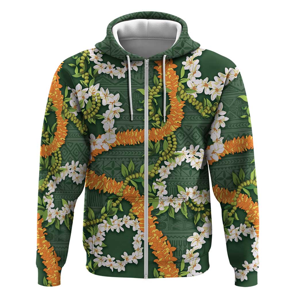 Aloha Festive Hawaii Zip Hoodie Mokihana - Maile and Ilima on Forest Green LT7 Zip Hoodie Forest Green - Polynesian Pride