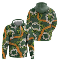 Aloha Festive Hawaii Zip Hoodie Mokihana - Maile and Ilima on Forest Green - Polynesian Pride
