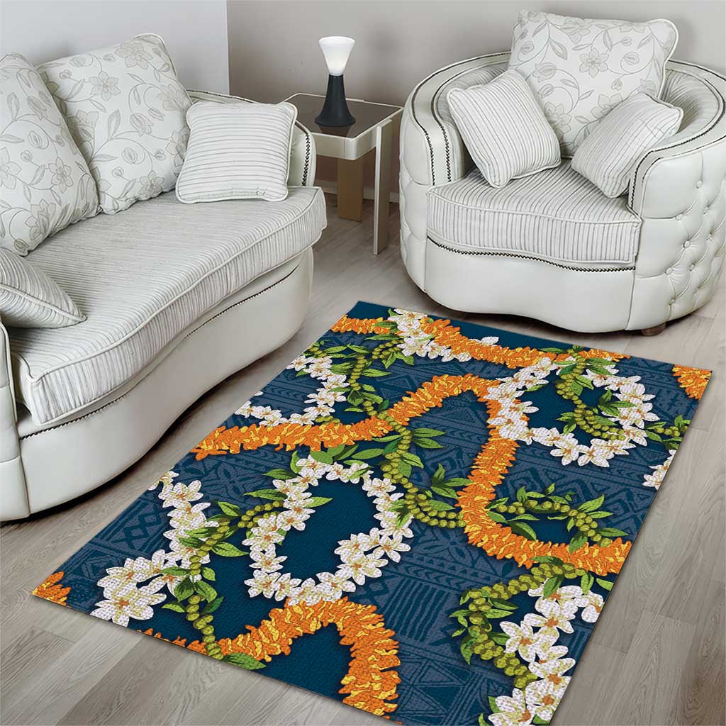 Aloha Festive Hawaii Area Rug Mokihana - Maile and Ilima on Navy Blue - Polynesian Pride