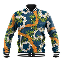 Aloha Festive Hawaii Baseball Jacket Mokihana - Maile and Ilima on Navy Blue - Polynesian Pride