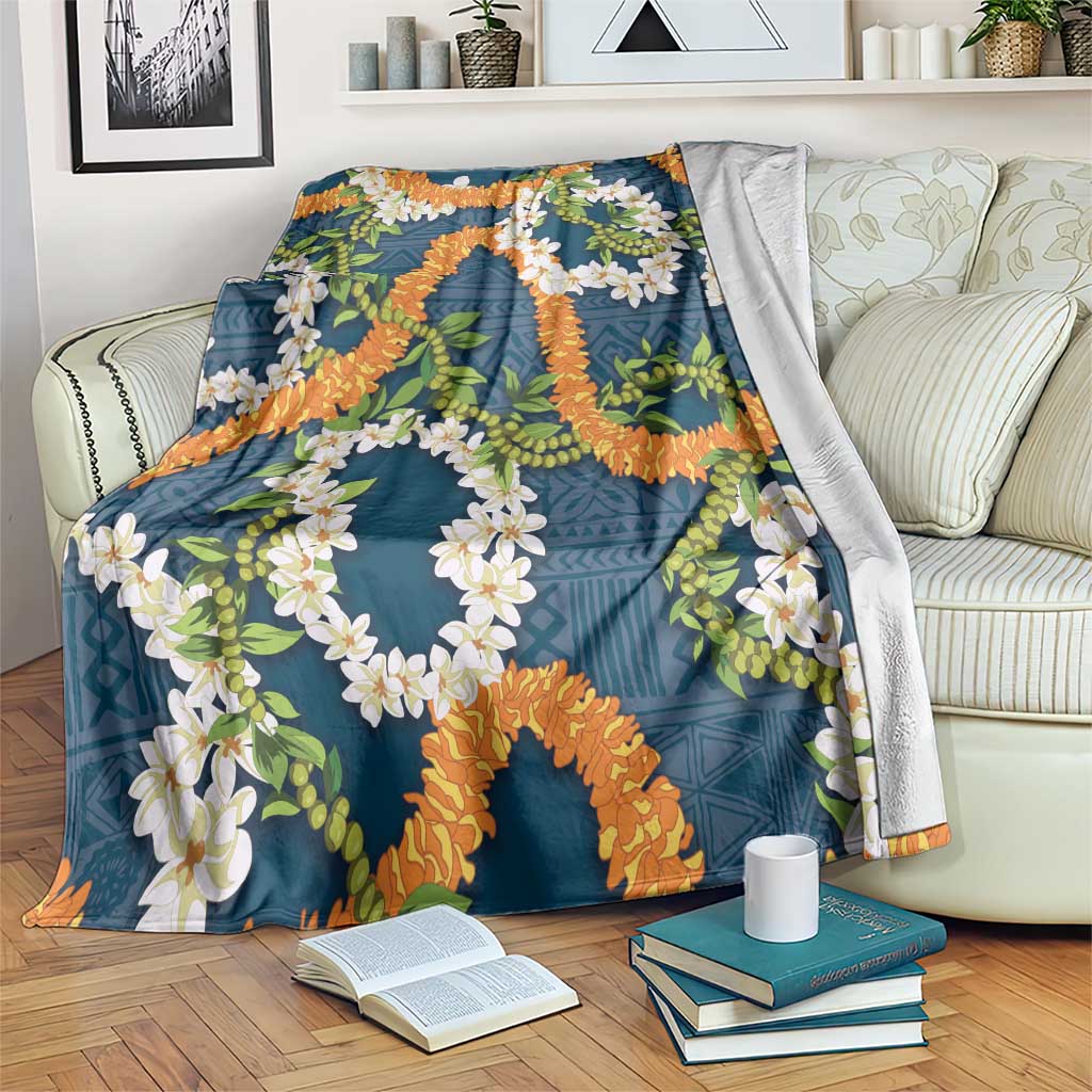 Aloha Festive Hawaii Blanket Mokihana - Maile and Ilima on Navy Blue LT7 Navy Blue - Polynesian Pride