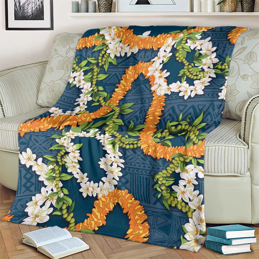 Aloha Festive Hawaii Blanket Mokihana - Maile and Ilima on Navy Blue LT7 - Polynesian Pride