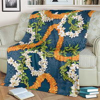 Aloha Festive Hawaii Blanket Mokihana - Maile and Ilima on Navy Blue LT7 - Polynesian Pride