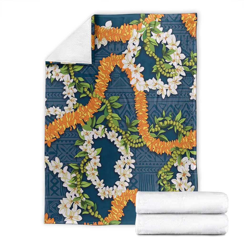 Aloha Festive Hawaii Blanket Mokihana - Maile and Ilima on Navy Blue LT7 - Polynesian Pride