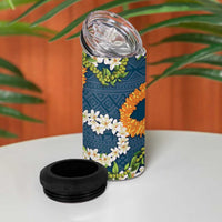 Aloha Festive Hawaii 4 in 1 Can Cooler Tumbler Mokihana - Maile and Ilima on Navy Blue - Polynesian Pride