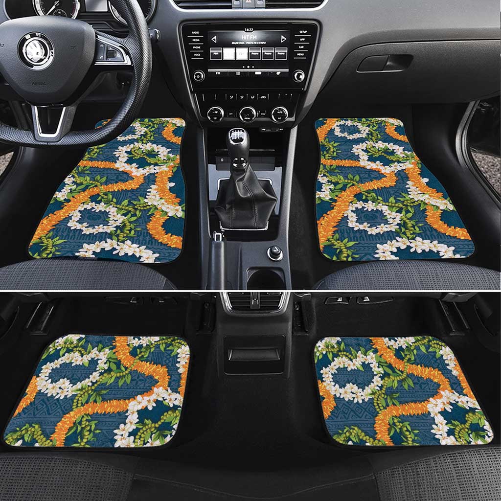 Aloha Festive Hawaii Car Mats Mokihana - Maile and Ilima on Navy Blue - Polynesian Pride