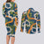 Aloha Festive Hawaii Couples Matching Long Sleeve Bodycon Dress and Long Sleeve Button Shirt Mokihana - Maile and Ilima on Navy Blue - Polynesian Pride