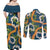 Aloha Festive Hawaii Couples Matching Off Shoulder Maxi Dress and Long Sleeve Button Shirt Mokihana - Maile and Ilima on Navy Blue - Polynesian Pride