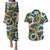 Aloha Festive Hawaii Couples Matching Puletasi and Hawaiian Shirt Mokihana - Maile and Ilima on Navy Blue - Polynesian Pride