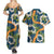 Aloha Festive Hawaii Couples Matching Summer Maxi Dress and Hawaiian Shirt Mokihana - Maile and Ilima on Navy Blue - Polynesian Pride