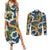 Aloha Festive Hawaii Couples Matching Summer Maxi Dress and Long Sleeve Button Shirt Mokihana - Maile and Ilima on Navy Blue - Polynesian Pride
