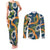 Aloha Festive Hawaii Couples Matching Tank Maxi Dress and Long Sleeve Button Shirt Mokihana - Maile and Ilima on Navy Blue - Polynesian Pride
