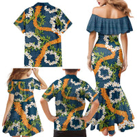 Aloha Festive Hawaii Family Matching Mermaid Dress and Hawaiian Shirt Mokihana - Maile and Ilima on Navy Blue - Polynesian Pride