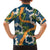 Aloha Festive Hawaii Family Matching Off Shoulder Short Dress and Hawaiian Shirt Mokihana - Maile and Ilima on Navy Blue - Polynesian Pride