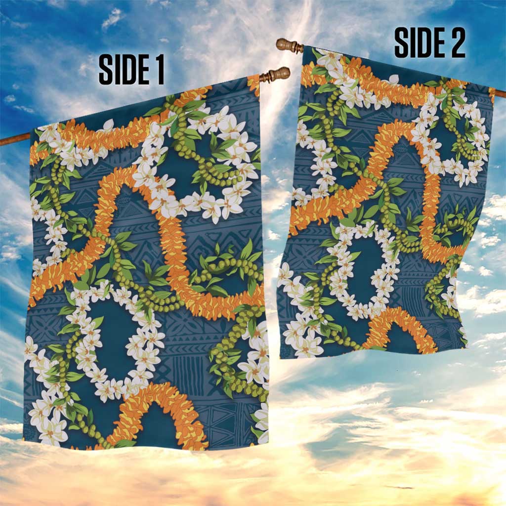 Aloha Festive Hawaii Garden Flag Mokihana - Maile and Ilima on Navy Blue - Polynesian Pride
