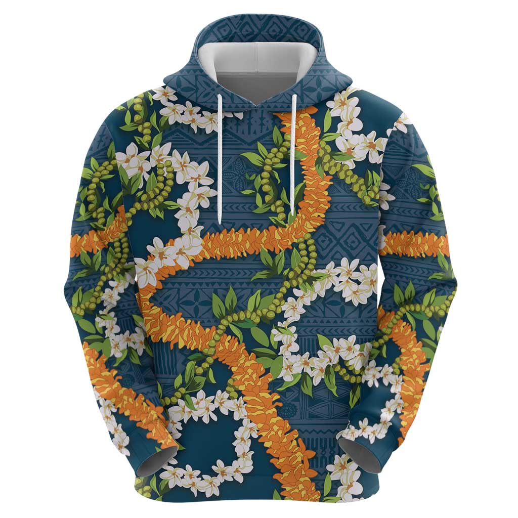 Aloha Festive Hawaii Hoodie Mokihana - Maile and Ilima on Navy Blue - Polynesian Pride