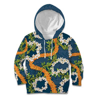 Aloha Festive Hawaii Kid Hoodie Mokihana - Maile and Ilima on Navy Blue - Polynesian Pride