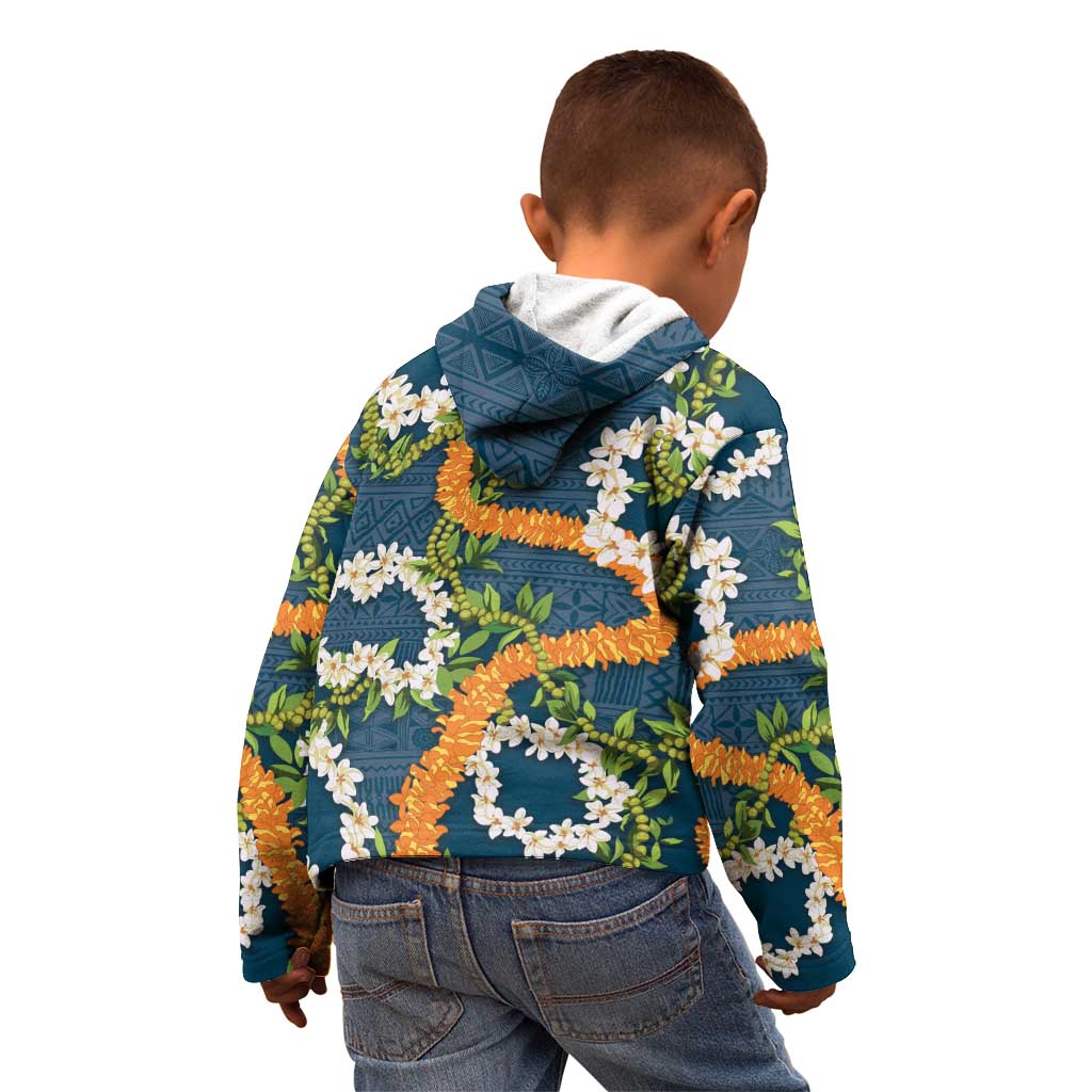 Aloha Festive Hawaii Kid Hoodie Mokihana - Maile and Ilima on Navy Blue - Polynesian Pride