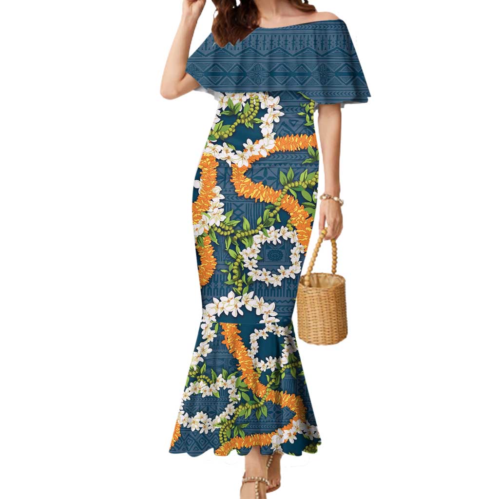 hawaiian mermaid dress Aloha Festive Hawaii Mokihana - Maile and Ilima on Navy Blue Leopard printed Find Quality Products Color:Rose Gold / Gunmetal / Brown Hyacinth House Cobalt Blue
