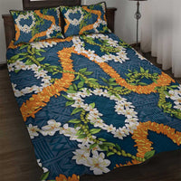 Aloha Festive Hawaii Quilt Bed Set Mokihana - Maile and Ilima on Navy Blue - Polynesian Pride