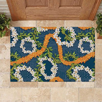 Aloha Festive Hawaii Rubber Doormat Mokihana - Maile and Ilima on Navy Blue - Polynesian Pride