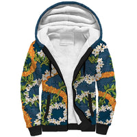Aloha Festive Hawaii Sherpa Hoodie Mokihana - Maile and Ilima on Navy Blue LT7 Unisex Navy Blue - Polynesian Pride