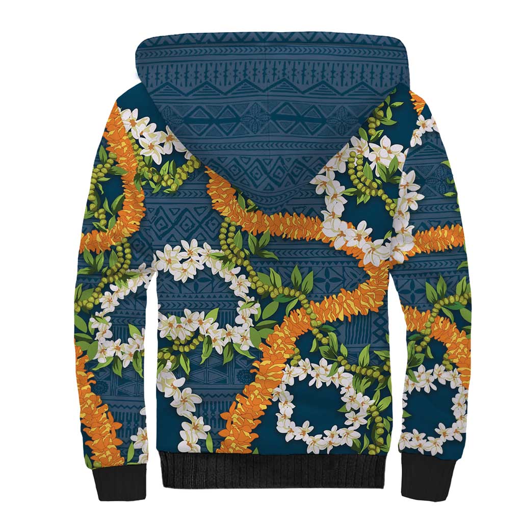 Aloha Festive Hawaii Sherpa Hoodie Mokihana - Maile and Ilima on Navy Blue LT7 - Polynesian Pride