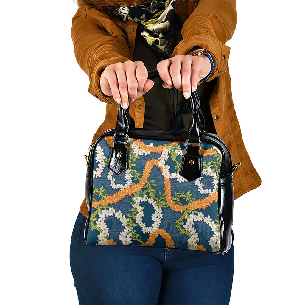 Aloha Festive Hawaii Shoulder Handbag Mokihana - Maile and Ilima on Navy Blue LT7 One Size Navy Blue - Polynesian Pride