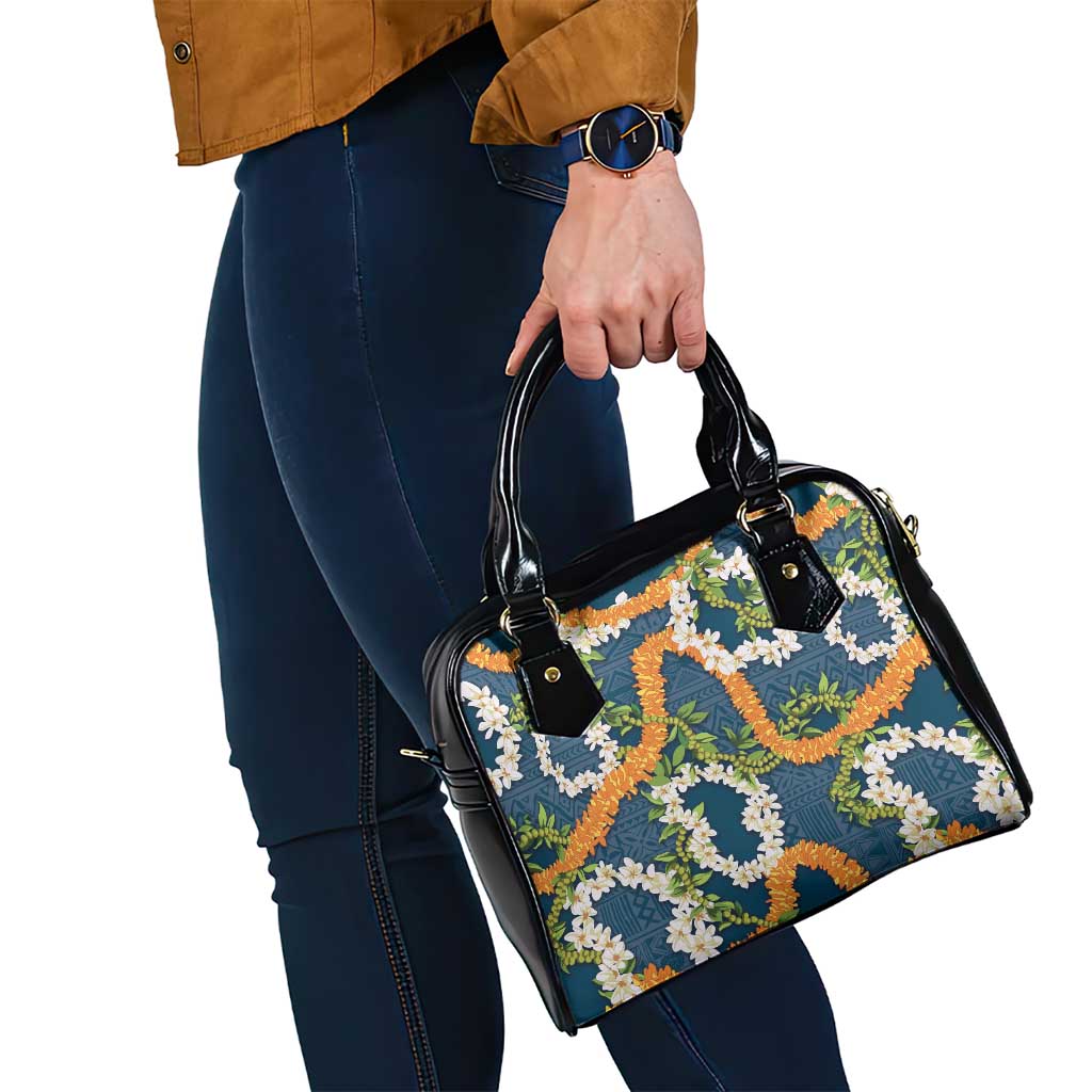 Aloha Festive Hawaii Shoulder Handbag Mokihana - Maile and Ilima on Navy Blue - Polynesian Pride