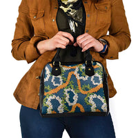 Aloha Festive Hawaii Shoulder Handbag Mokihana - Maile and Ilima on Navy Blue - Polynesian Pride