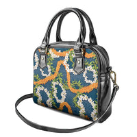 Aloha Festive Hawaii Shoulder Handbag Mokihana - Maile and Ilima on Navy Blue - Polynesian Pride