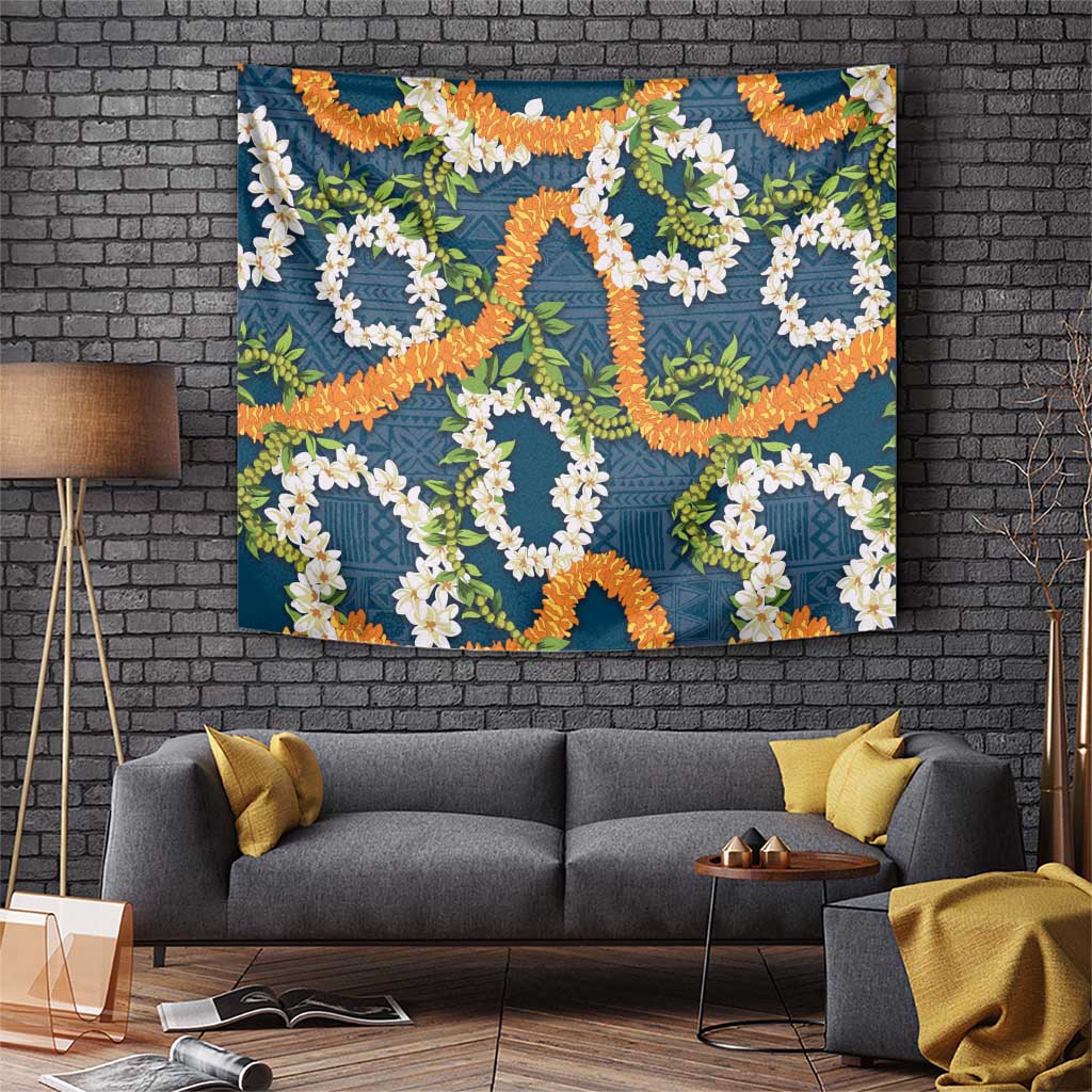 Aloha Festive Hawaii Tapestry Mokihana - Maile and Ilima on Navy Blue LT7 Navy Blue - Polynesian Pride
