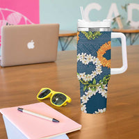 Aloha Festive Hawaii Tumbler With Handle Mokihana - Maile and Ilima on Navy Blue - Polynesian Pride